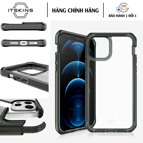 Ốp lưng dành cho iPhone 12 Pro Max 6.7" Itskins SUPREME CLEAR công nghệ túi khí HEXOTEK PRO 2.0