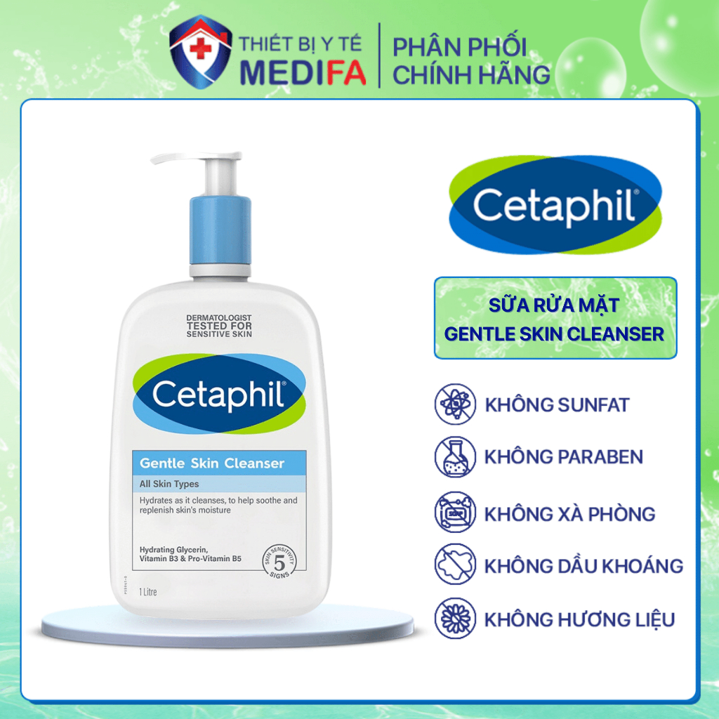 Sữa rửa mặt Cetaphil làm sạch dịu lành cho da nhạy cảm không xà phòng Cetaphil Gentle Skin Cleanser 1000ml