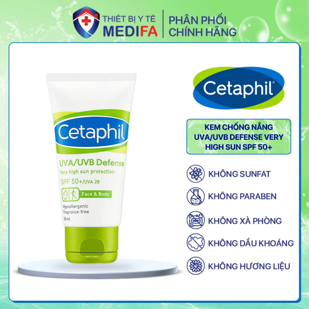 Kem chống nắng CETAPHIL SPF50+/UVA28 50ml cung cấp màng bảo vệ cao (7 màng lọc ánh nắng và 1 khóa ánh nắng)