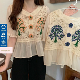  Áo len Dệt Kim Cổ Tim Tay Bồng Phối Voan Kèm Len Đan Họa Tiết Cây Hoa Nhiều Màu Phù Hợp Với Mọi Lứa Tuổi Nanganhchuyensi 