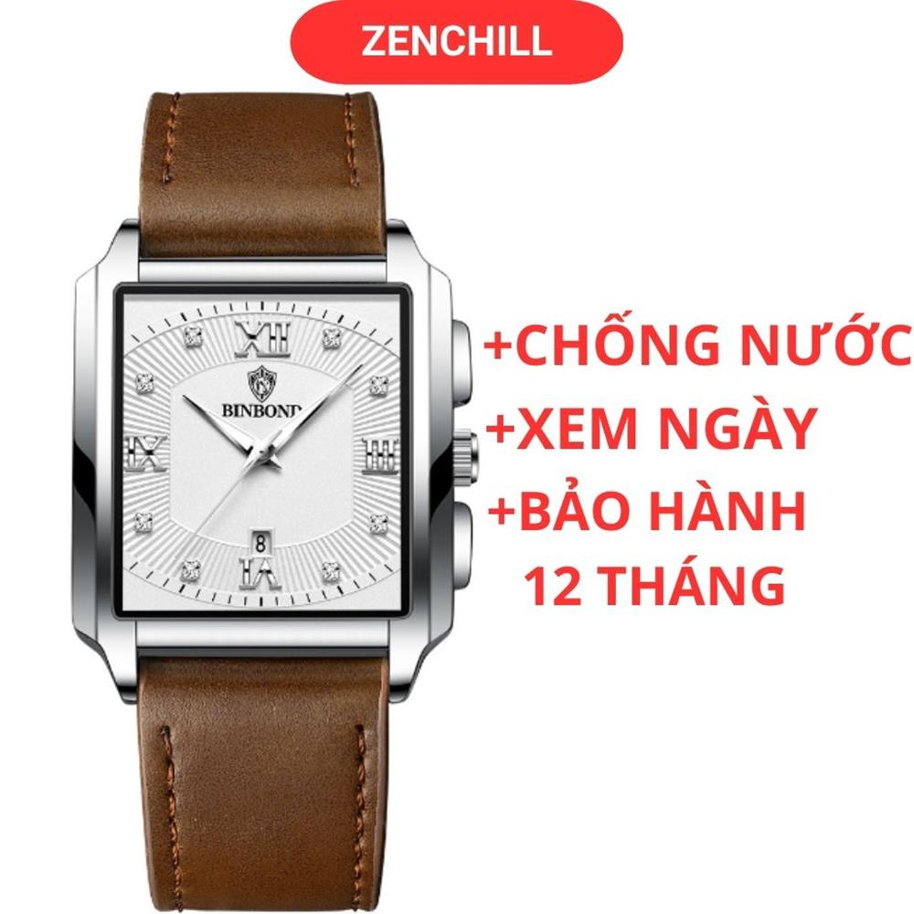 Đồng hồ nam mặt vuông CHỐNG NƯỚC, đồng hồ dây da nam đẹp sang trọng thời trang