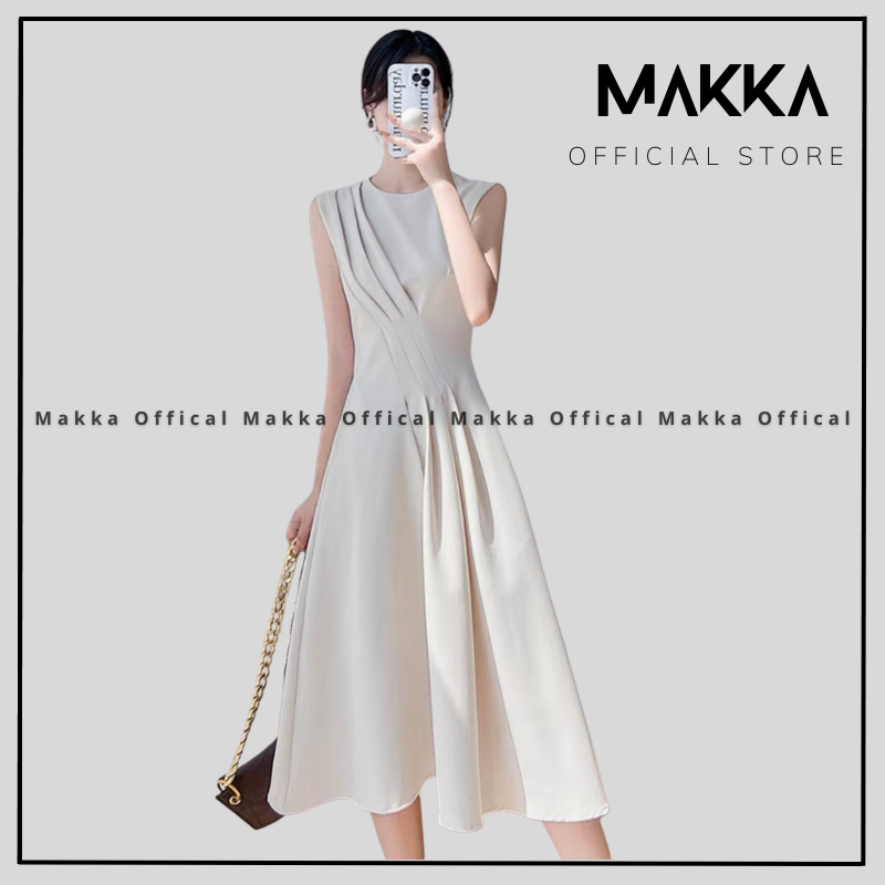 [Mã FATREND2810 giảm đến 30k tối đa 99k] Đầm nữ thiết kế MAKKA đầm maxi xếp li cách điệu 596