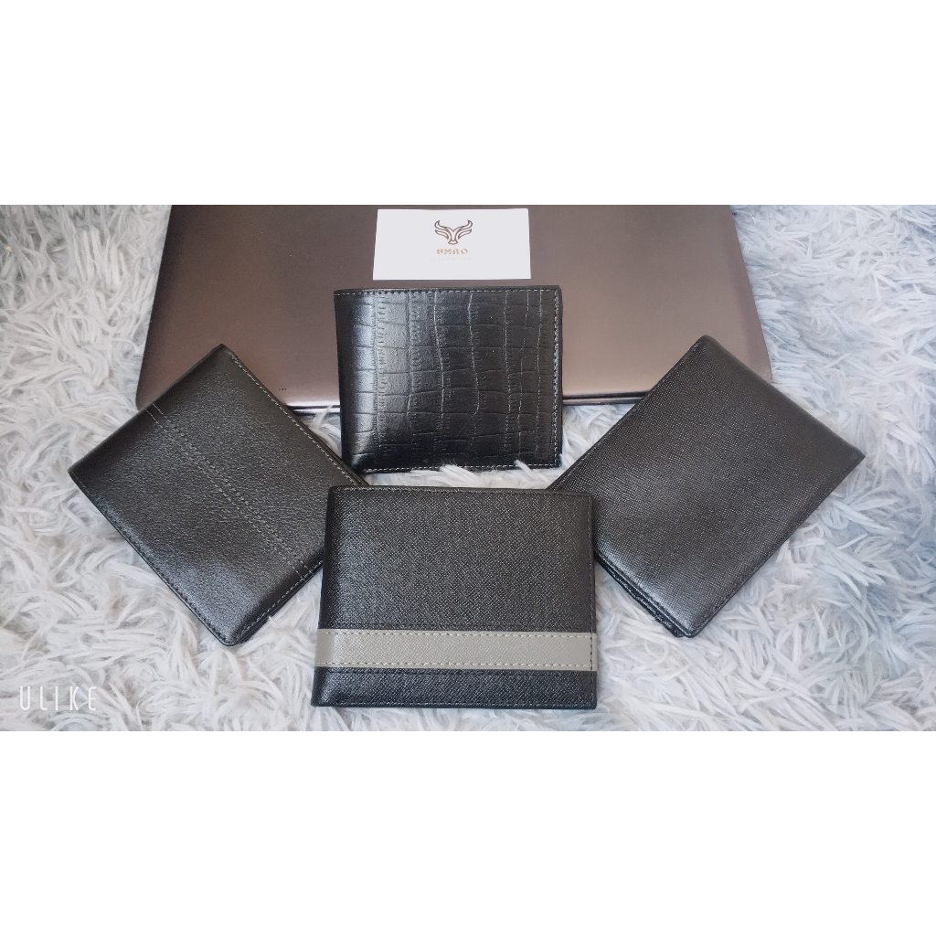 VÍ DA BÒ TAIGA ĐEN PHỐI SỌC XÁM , VÍ NGANG 9.5X12CM - THƯƠNG HIỆU UMBO