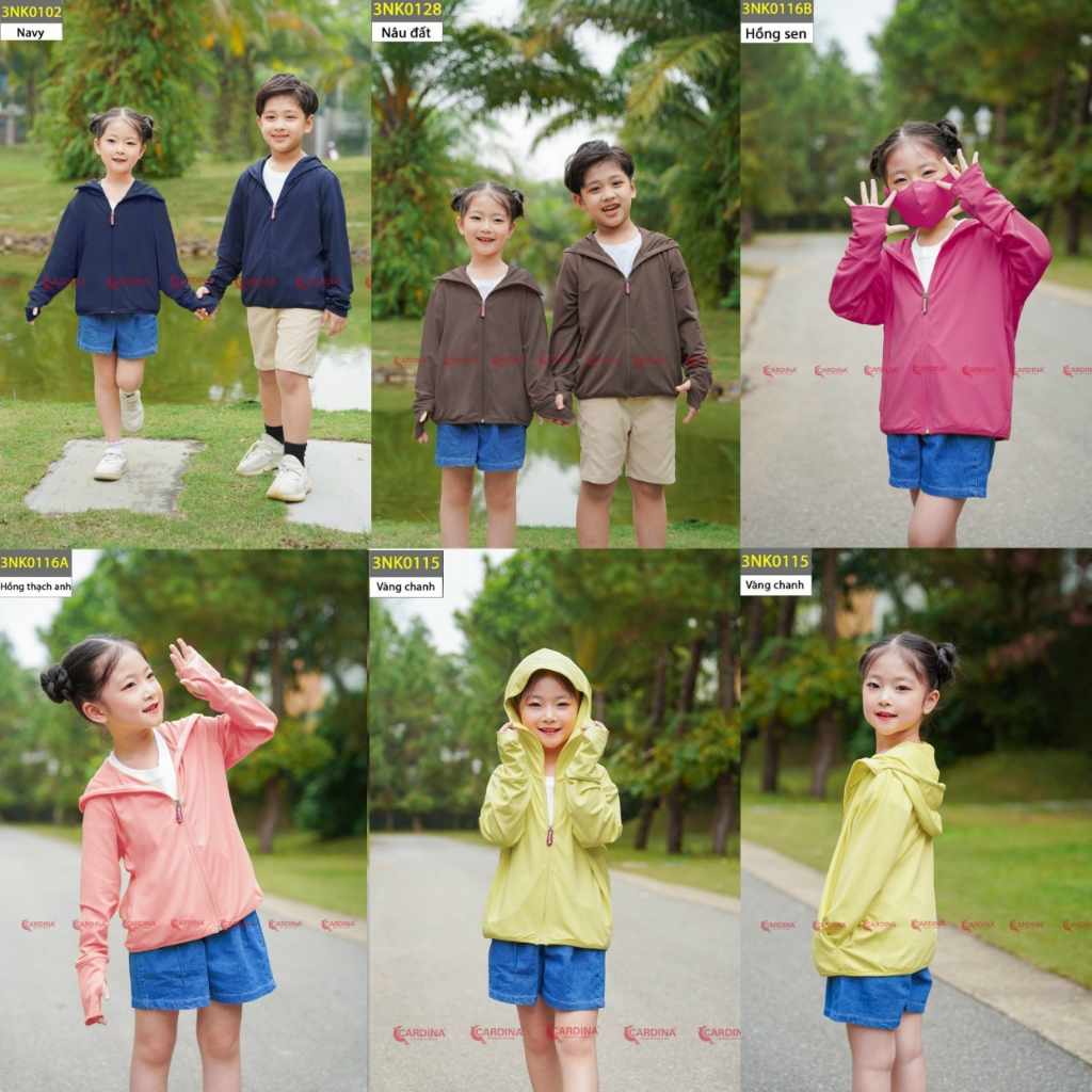 Áo chống nắng cho bé 2 lớp CARDINA ,vải cool - air làm mát, khử mùi, thoáng khí - tặng kèm khẩu trang