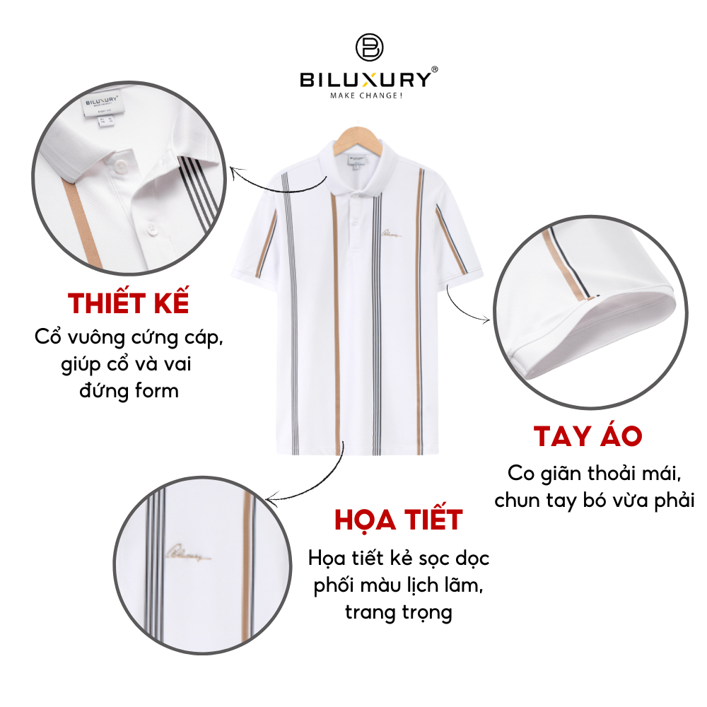 Áo Polo Nam Biluxury 7APCH024TRK Form Slimfit Ôm Vừa Tôn Dáng Phối Họa Tiết Line Trẻ Trung Năng Động