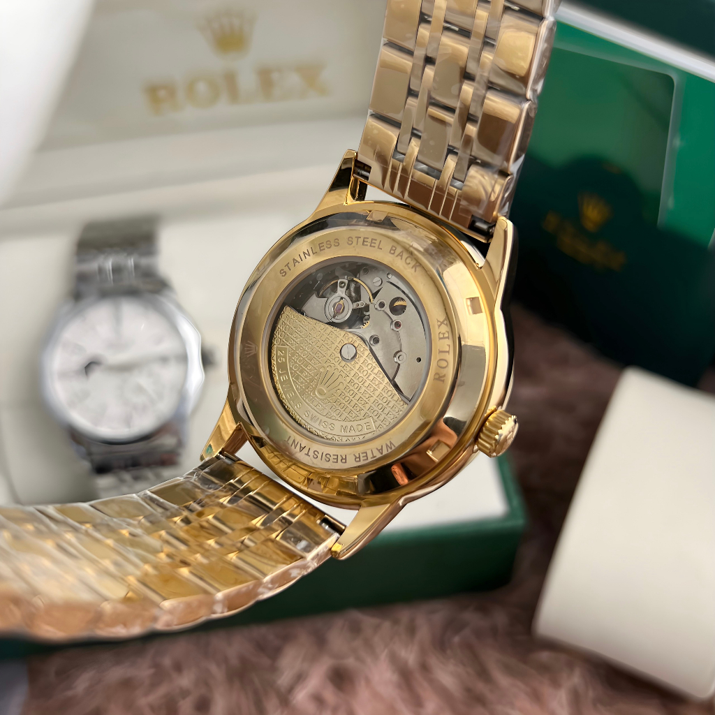 Đồng Hồ Nam Cơ RL Dây Thép Không Gỉ Cao Cấp - Đính Đá Nhân Tạo - Bảo Hành 24 Tháng