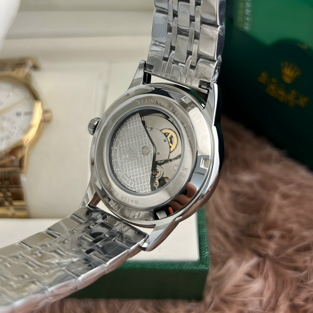 Đồng Hồ Nam Cơ RL Dây Thép Không Gỉ Cao Cấp - Đính Đá Nhân Tạo - Bảo Hành 24 Tháng