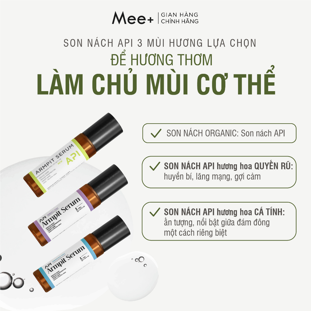 Son nách API, Khử mùi hôi nách API, Lăn khử mùi ngăn tiết mồ hôi 72h 10ml