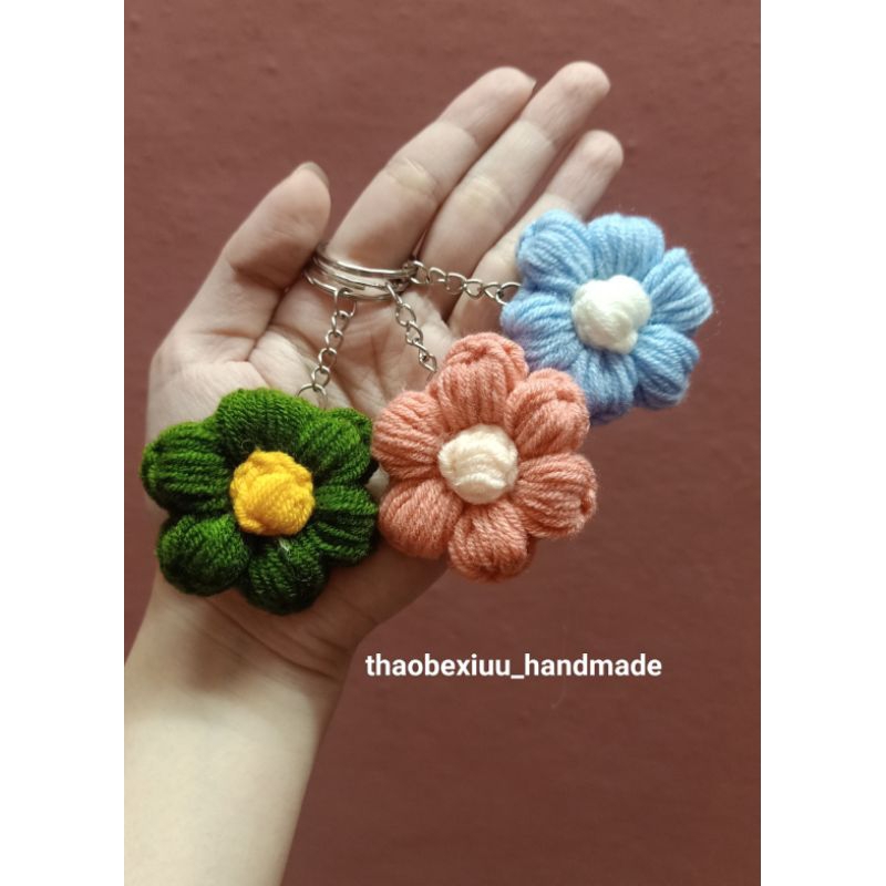 Móc khóa hoa len 6 cánh_len handmade