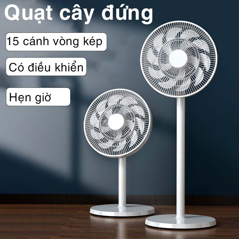 Quạt cây đứng Cát Á có điều khiển từ xa Quạt cây có điều khiển cao cấp, góc quay 120 độ, 15 cánh quạt siêu mát, siêu êm