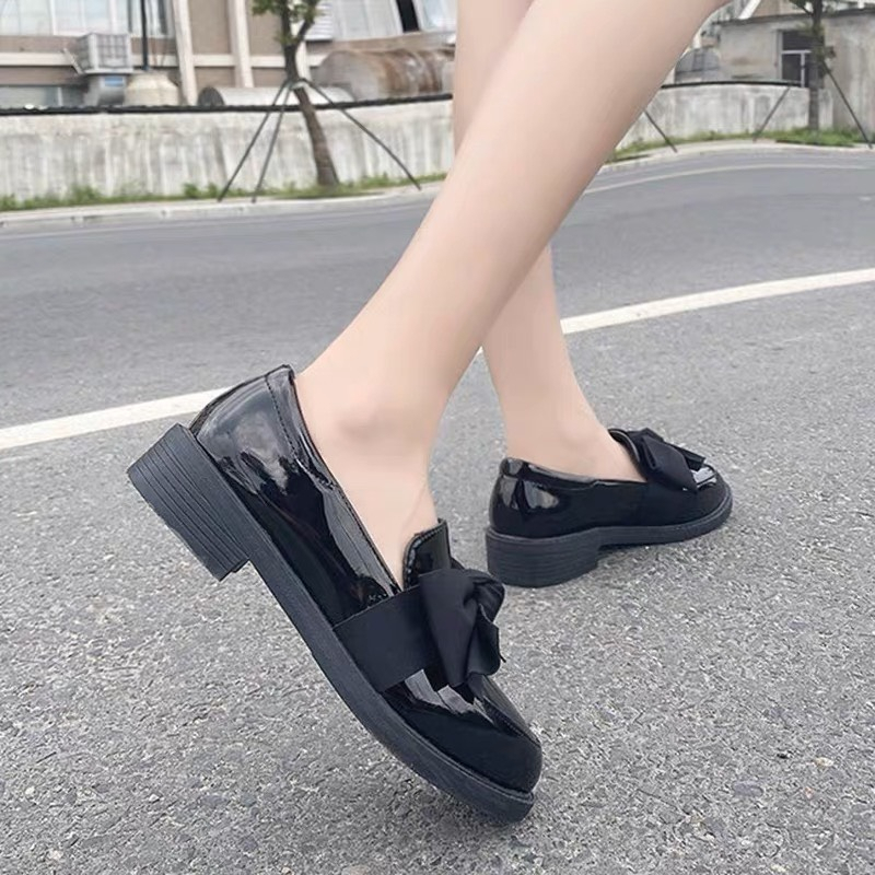 Giày lolita da bóng mũi tròn phối nơ siêu xinh,Giày đốc nơ phong cách Nhật Bản