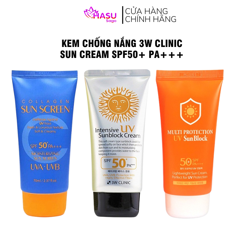 Kem Chống Nắng 3W Clinic Dành Cho Mọi Loại Da Intensive UV Sunblock Cream SPF50 PA+++ 70ml Hàn Quốc