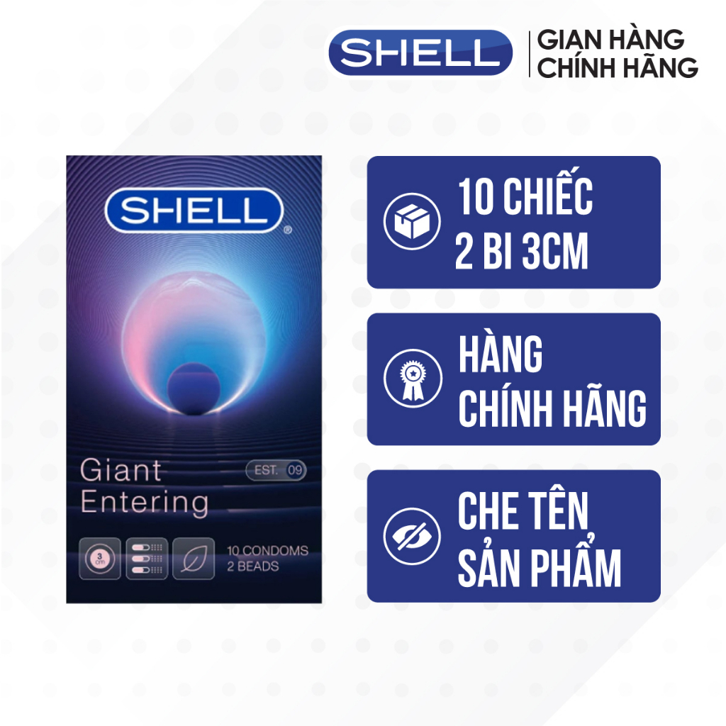 Bao cao su Shell Giant Entering gân nổi, bi tăng 3cm hộp 10 cái