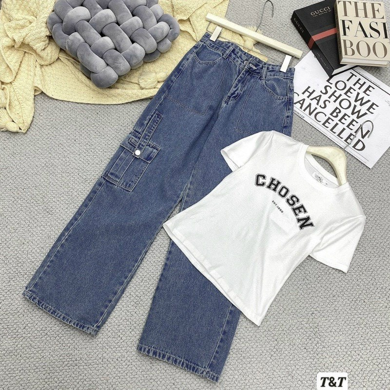 Quần jean suông đứng túi hộp phong cách fashion hack dáng siêu đẹp