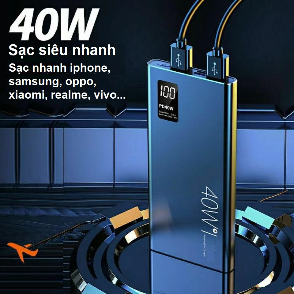 Sạc nhanh dự phòng 40w 20000mAh, hỗ trợ cho mọi máy, sạc nhanh 2 chiều tiện dụng, có cổng typeC đời mới
