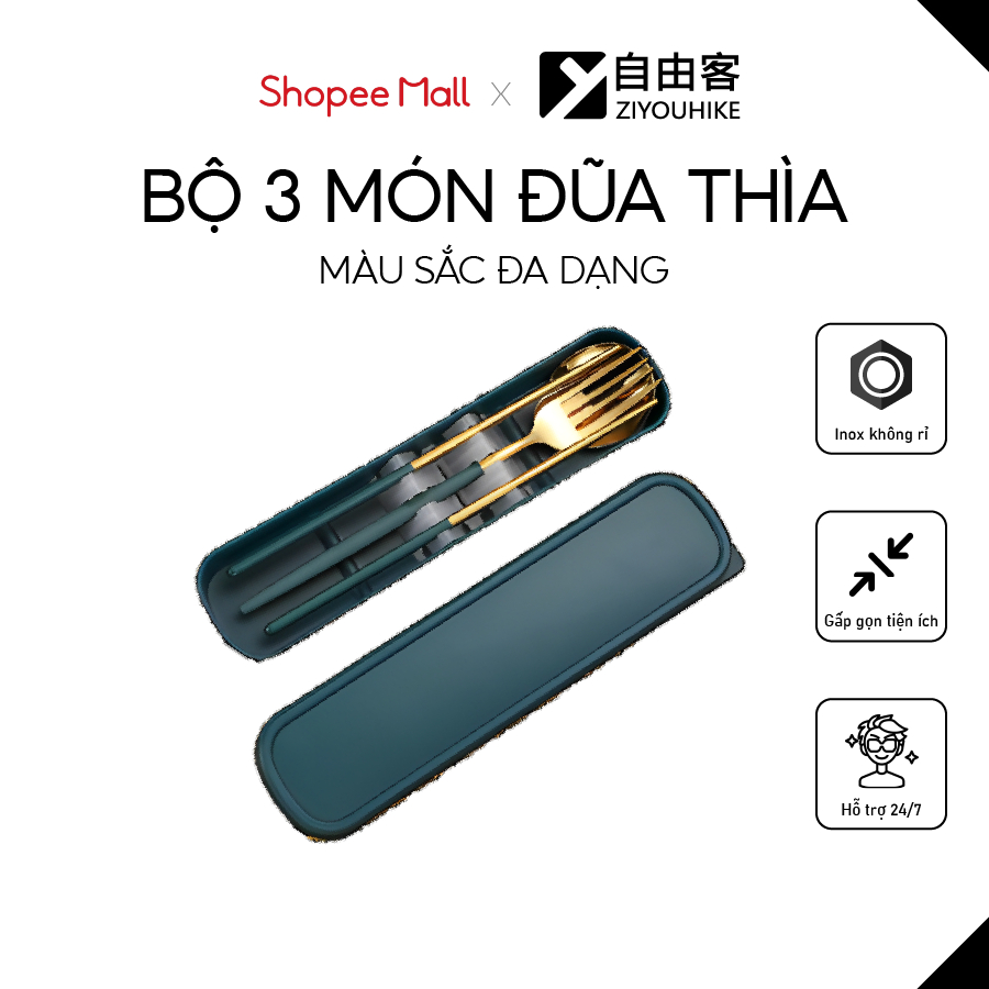 Bộ combo đũa thìa muỗng dĩa ZIYOUHIKE inox 304 cao cấp dành cho dã ngoại tiện lợi