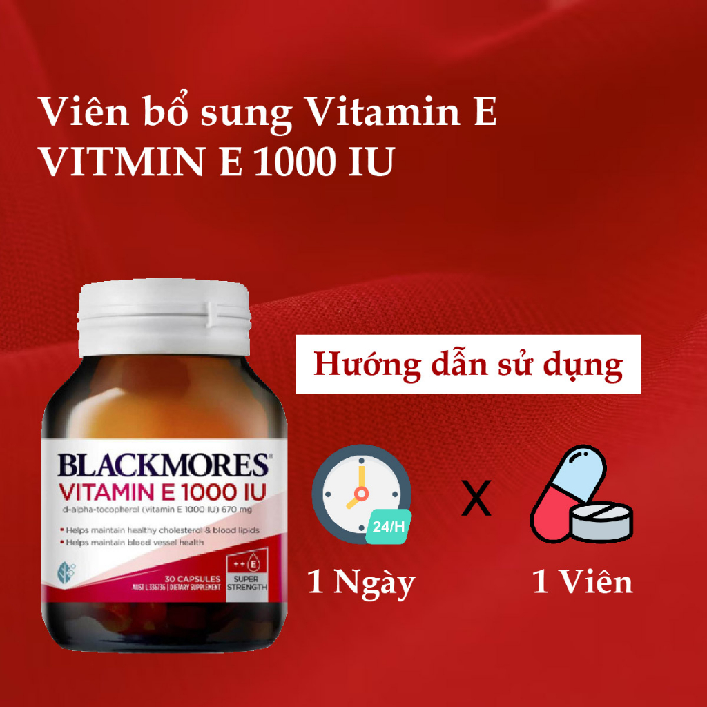 Viên uống bổ sung vitamin E tự nhiên Blackmores Vitamin E 1000IU giúp đẹp da, đẹp tóc 30 viên của Úc