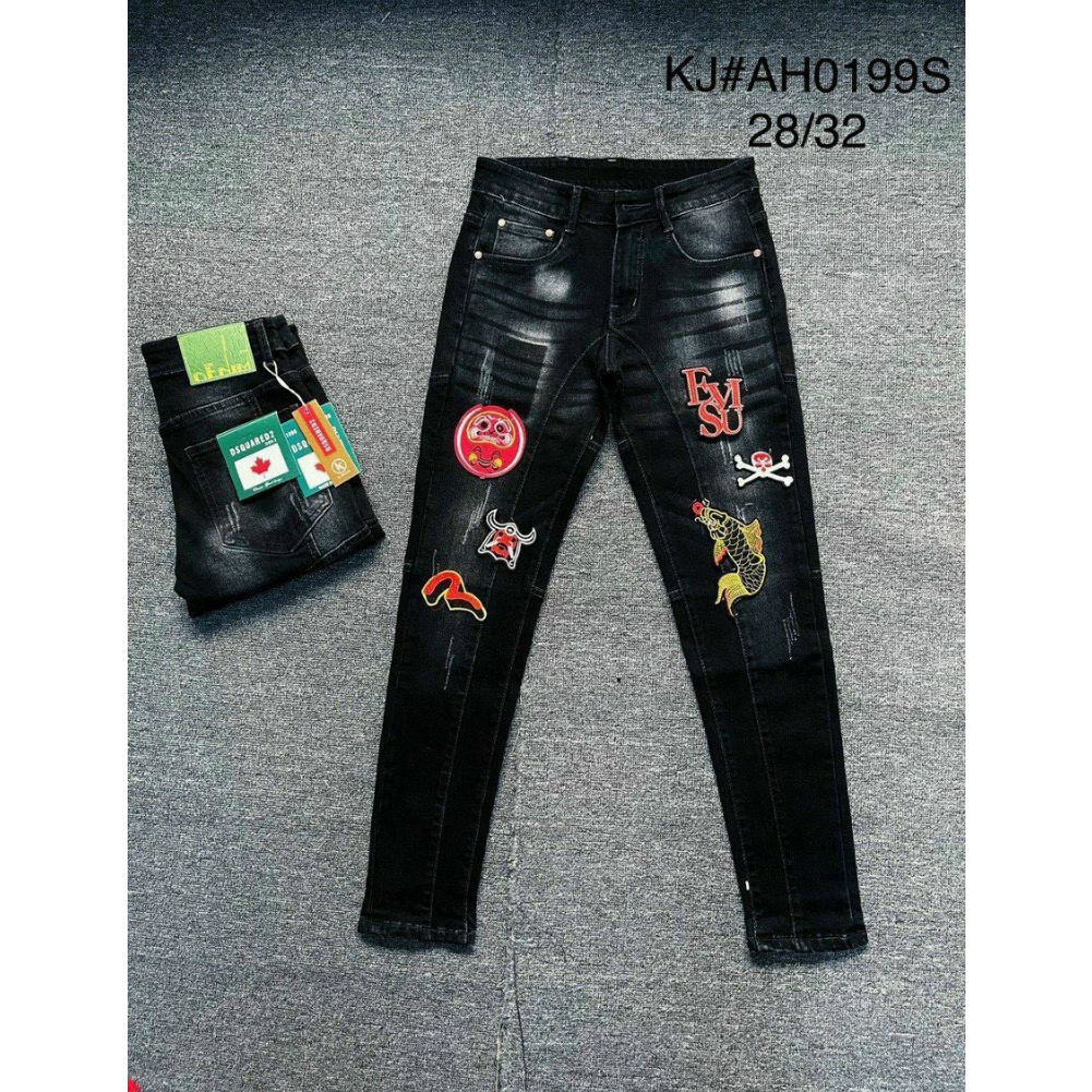 Quần jean nam rách xước thêu logo E.VISU siêu hot mẫu mới phong cách trẻ trung thời trang cao cấp