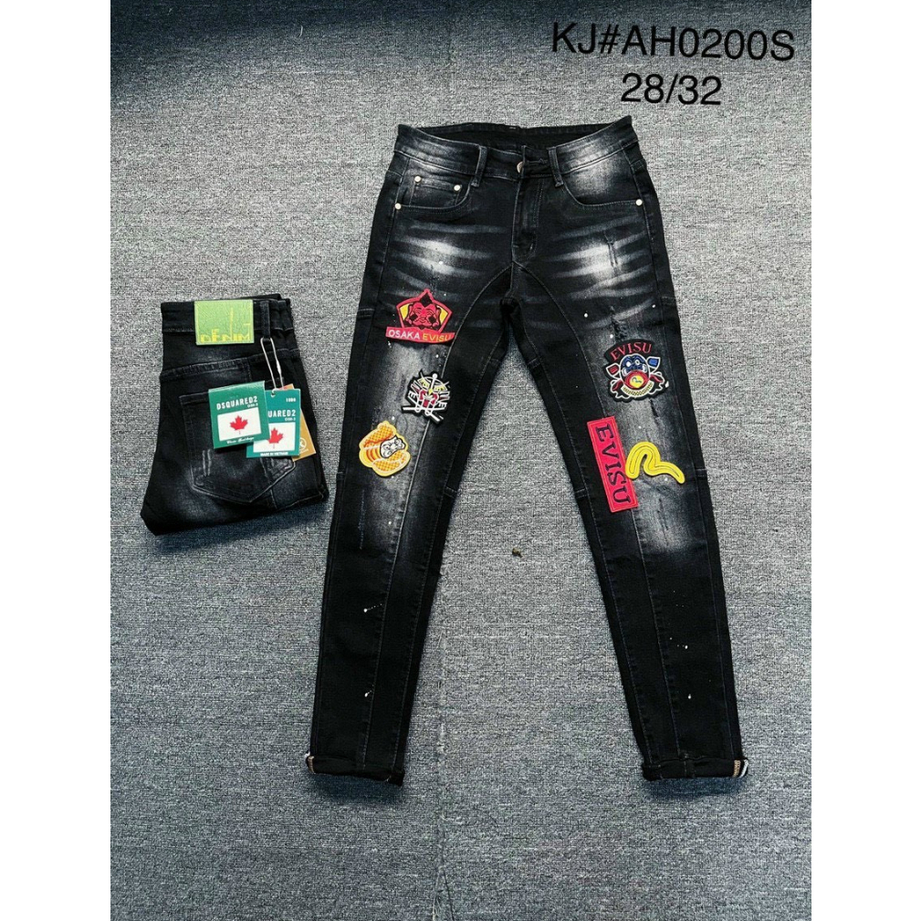 Quần jean nam rách xước thêu logo E.VISU siêu hot mẫu mới phong cách trẻ trung thời trang cao cấp