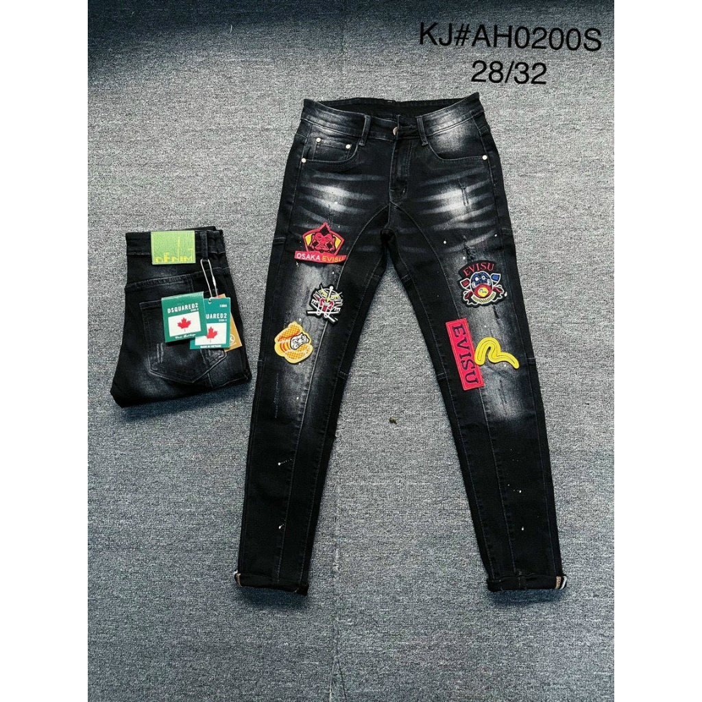 Quần jean nam rách xước thêu logo E.VISU siêu hot mẫu mới phong cách trẻ trung thời trang cao cấp