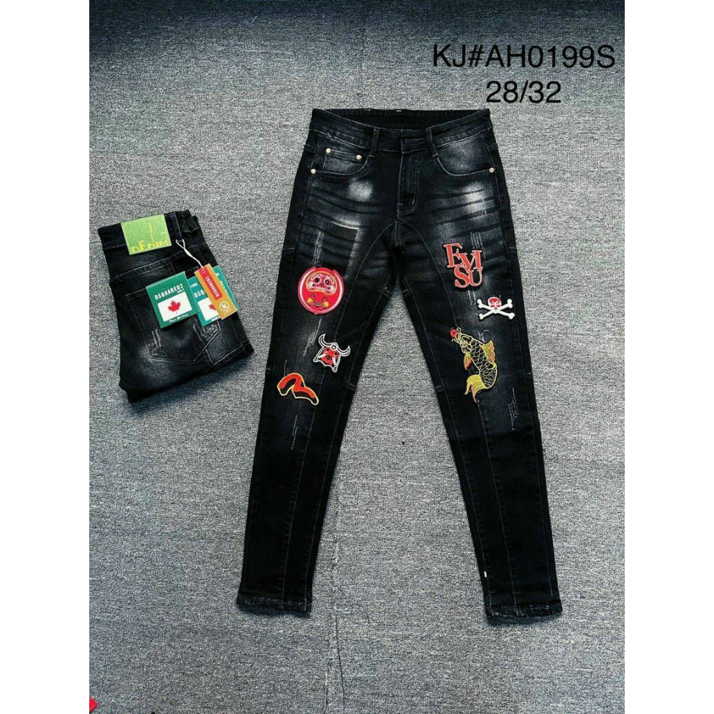 Quần jean nam rách xước thêu logo E.VISU siêu hot mẫu mới phong cách trẻ trung thời trang cao cấp