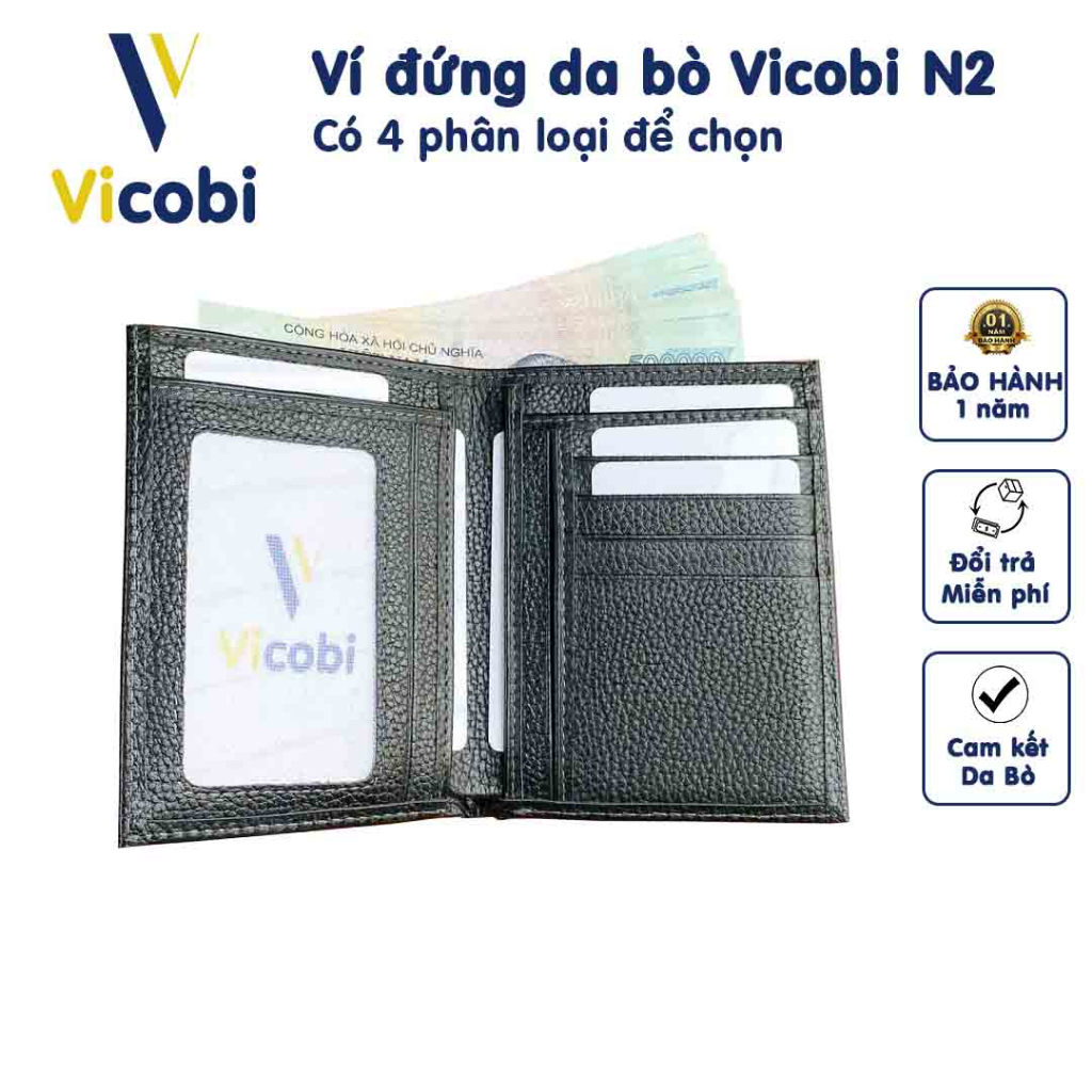 Ví Nam Đứng Da Bò Vicobi N2 Damon, đựng thẻ name card ATM, CMND, GPLX cà vẹt bằng lái mới - cũ