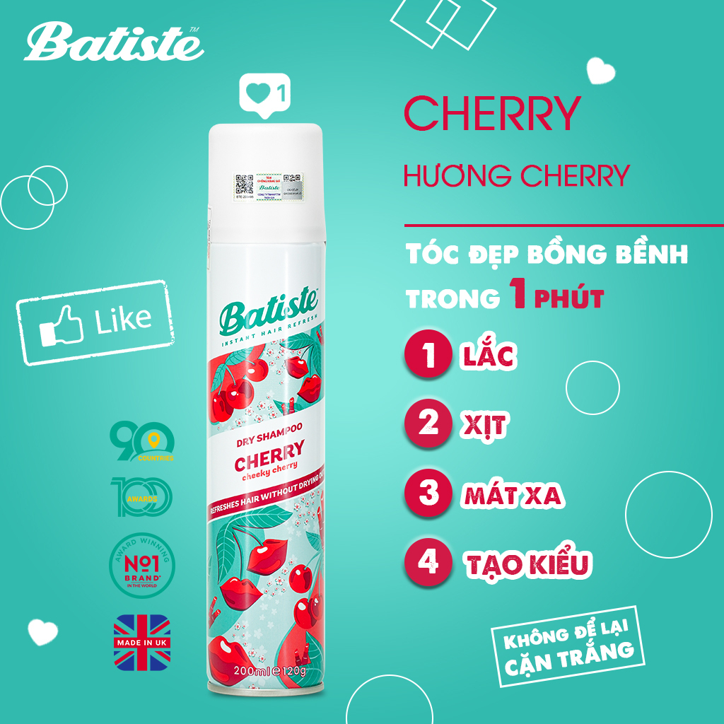 Dầu Gội Khô Batiste Dry Shampoo Mini Size 50ml, Full 200ml Hết Ngứa, Hết Bết Dính Tóc Bồng Bềnh Bóng Mượt Tức Khắc