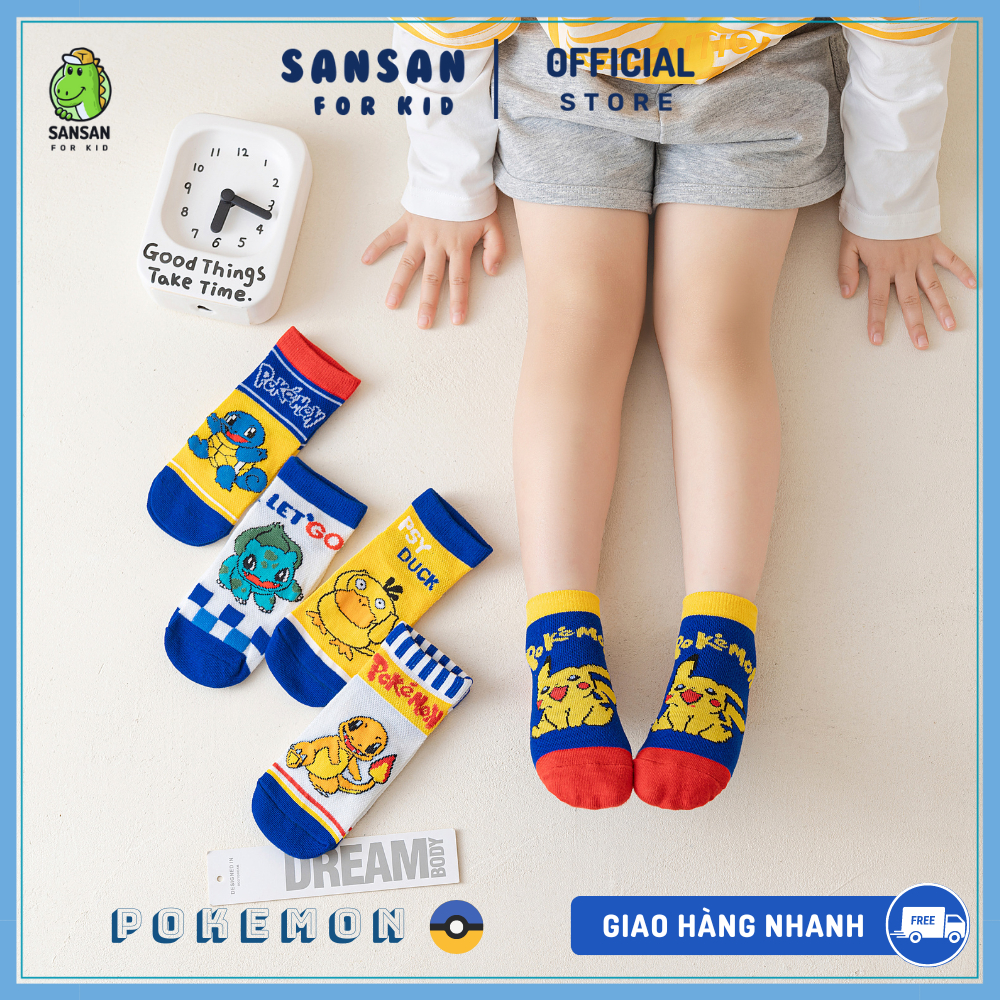 Set 5 đôi tất vớ ngắn cổ mùa hè cho bé, hình pokemon, chất liệu vải lưới siêu thoáng