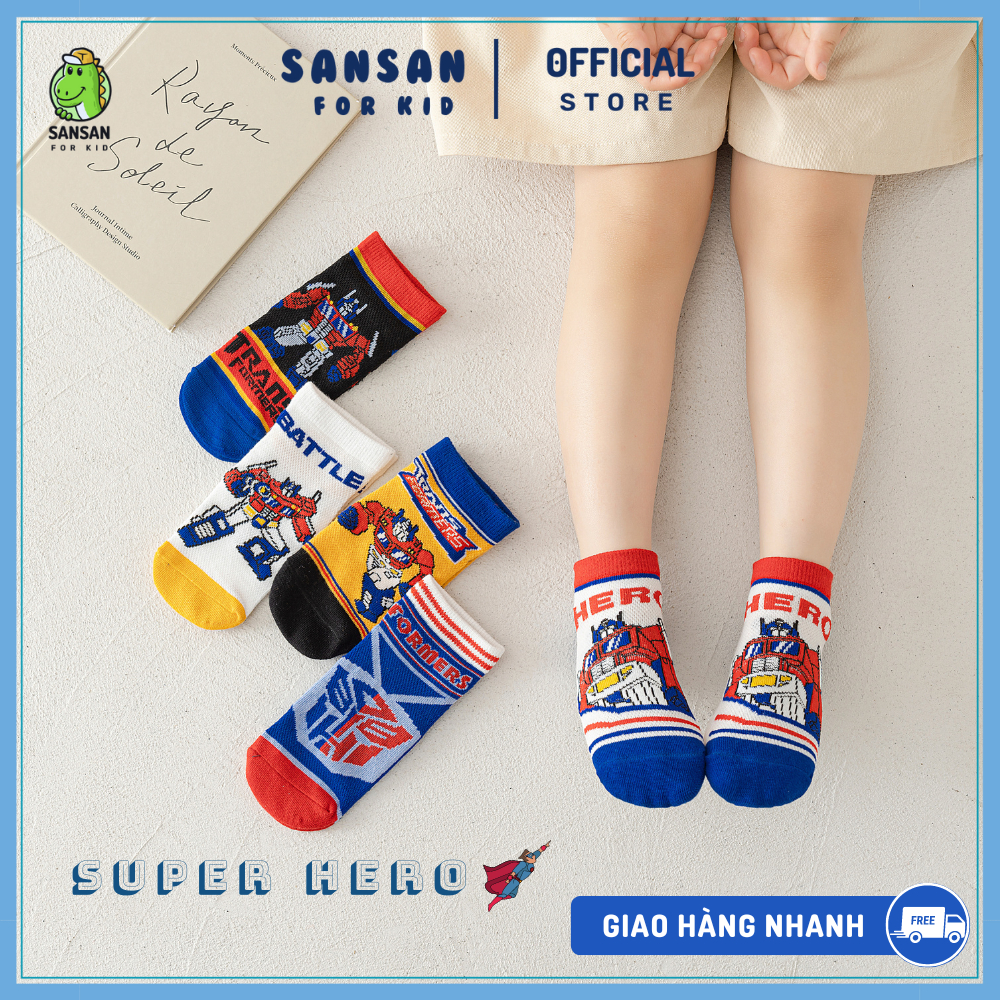 Set 5 đôi tất vớ ngắn cổ mùa hè cho bé, hình siêu nhân, pokemon, chất liệu vải lưới siêu thoáng