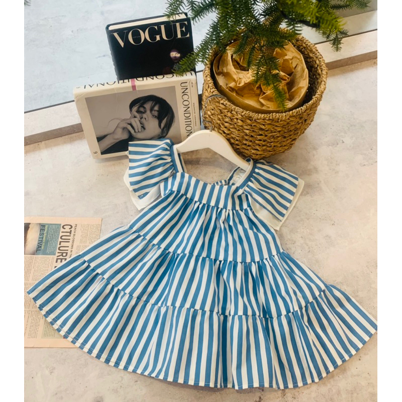 Váy lụa baby doll cho bé gái họa tiết kẻ sọc dễ thương từ 8-30kg Mã 255 - Luni Kids