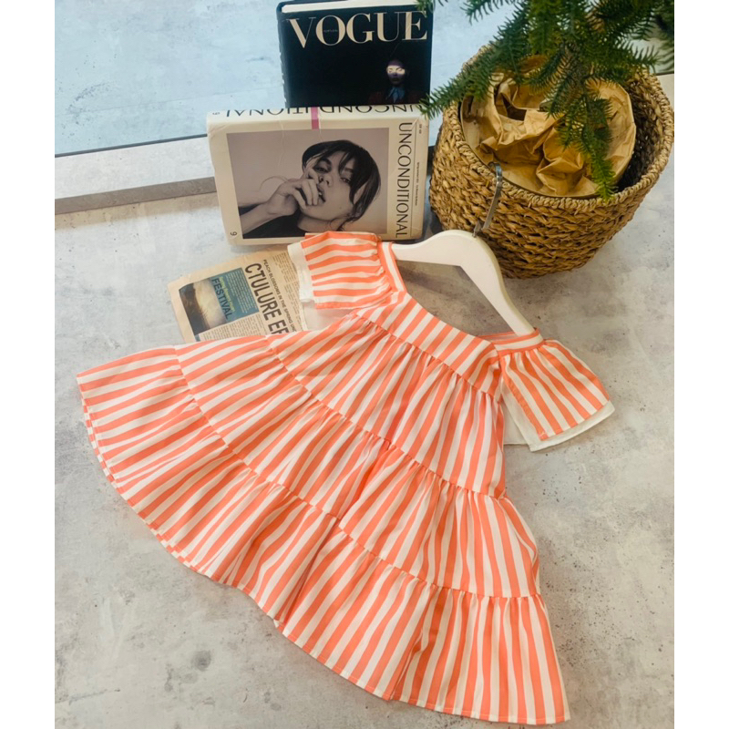 Váy lụa baby doll cho bé gái họa tiết kẻ sọc dễ thương từ 8-30kg Mã 255 - Luni Kids