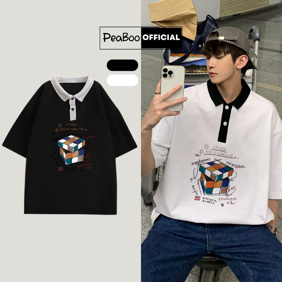 [Mã BMLT35] Áo Phông Polo Unisex PEABOO Mã PL RUBIC Local Brand Form Rộng Cổ Phối Màu Đẹp Chất Cotton Nam Nữ