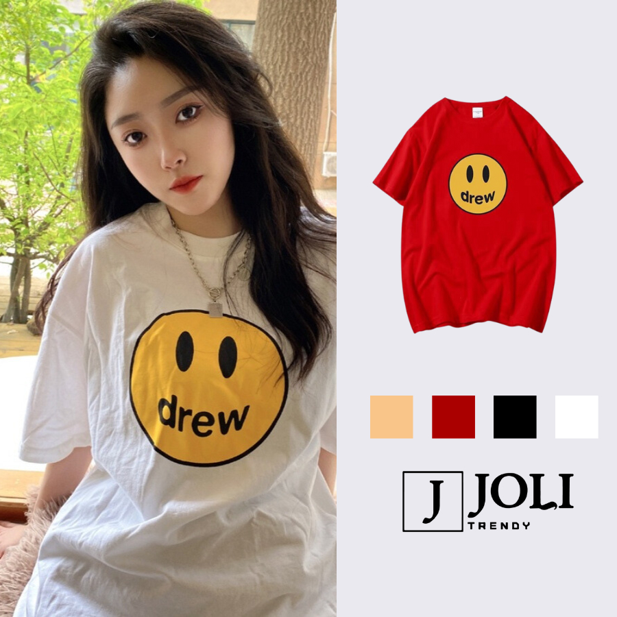 Áo Thun Unisex Tay Lỡ Drew & Mặt Cười Form Rộng Nam Nữ by JOLI Phong Cách Ulzzang | BigBuy360 - bigbuy360.vn