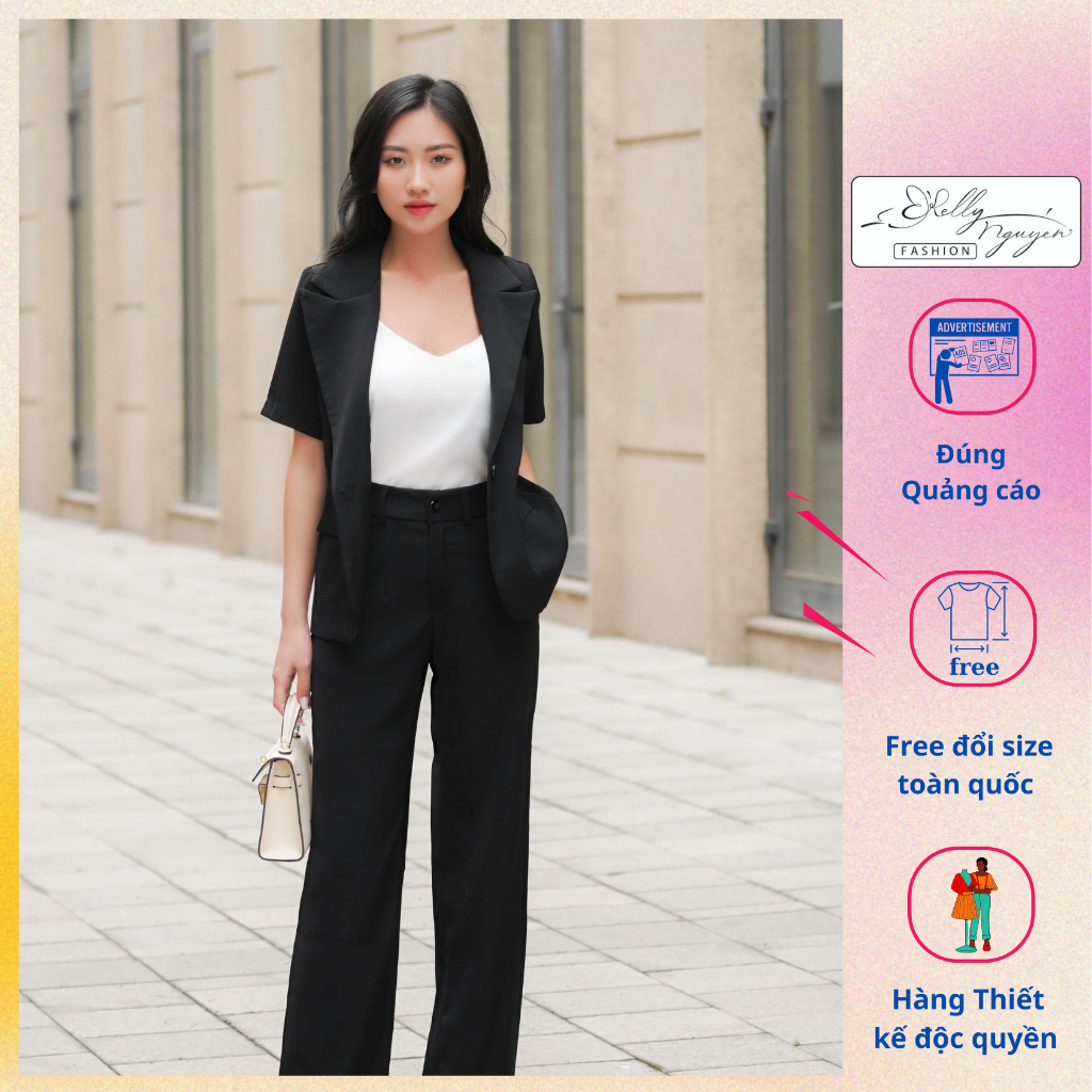 Sét vest nữ màu trơn phong cách Hàn Quốc, Bộ vest nữ cộc tay công sở màu trơn hàng thiết kế cao cấp