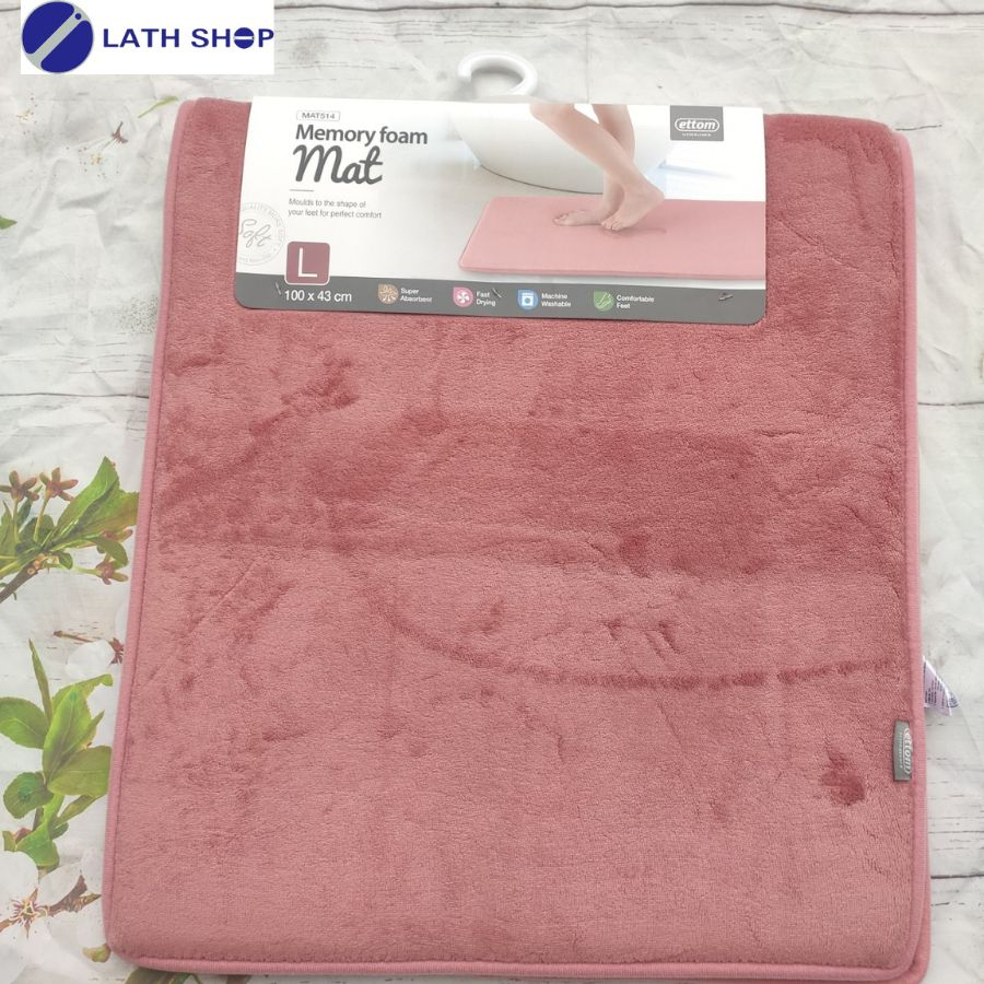 Thảm Chùi Chân Lock&amp;Lock Memory Foam Mặt Trơn Kích Thước 100cm*43cm, Cấu Trúc 4 Lớp, Thấm Hút Tốt- Màu Hồng - Hàng Chính
