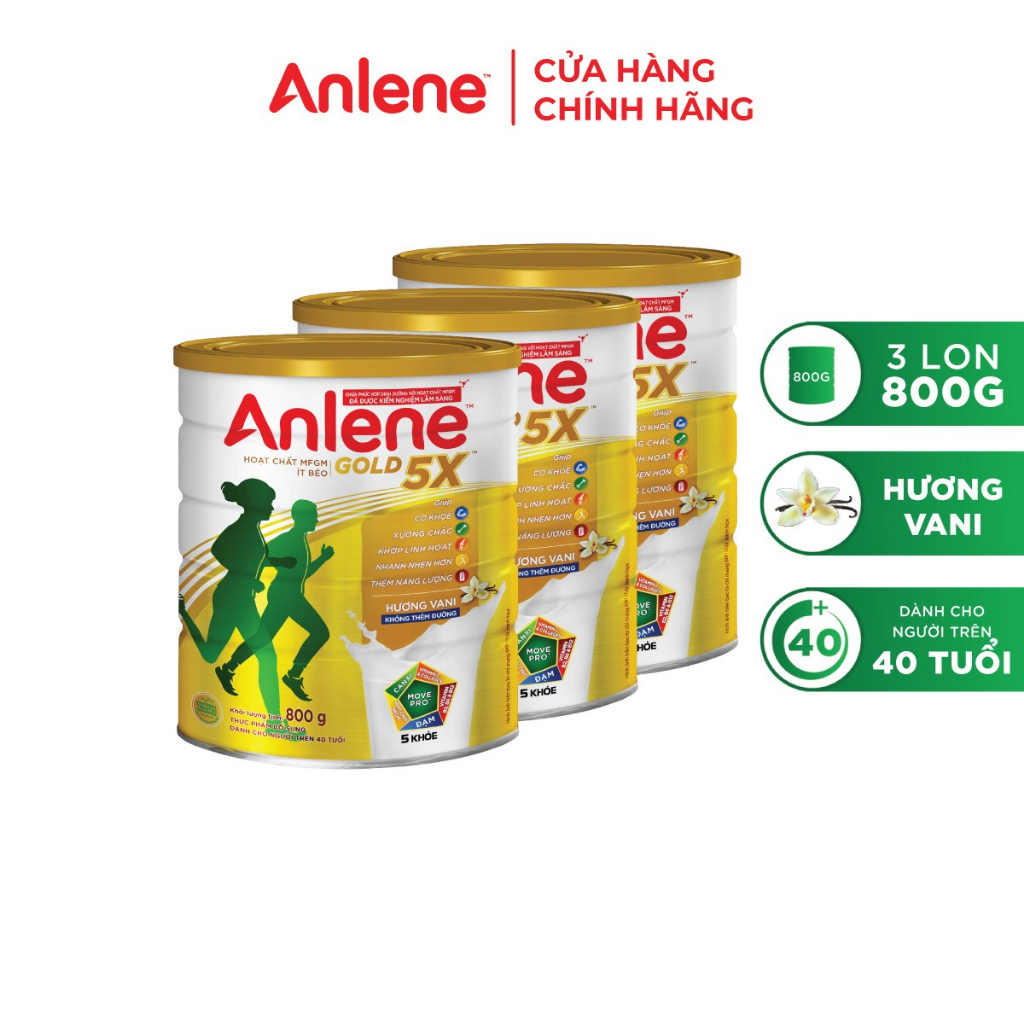 Combo 3 lon sữa bột Anlene Gold 5X hương vani lon 800g/lon