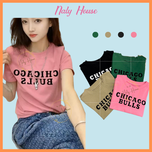 Áo Thun Nữ Rộng Trùm Mông Chữ Chicago Bulls Chất Thun Co Giãn 4 Chiều Siêu Mát 4 Màu Đen, Xanh, Hồng, Nâu