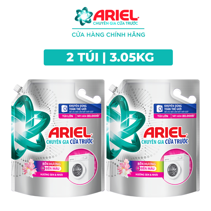 Combo 2 Túi Nước Giặt Ariel Cửa Trước Hương sen & nhài 3.05Kg/túi