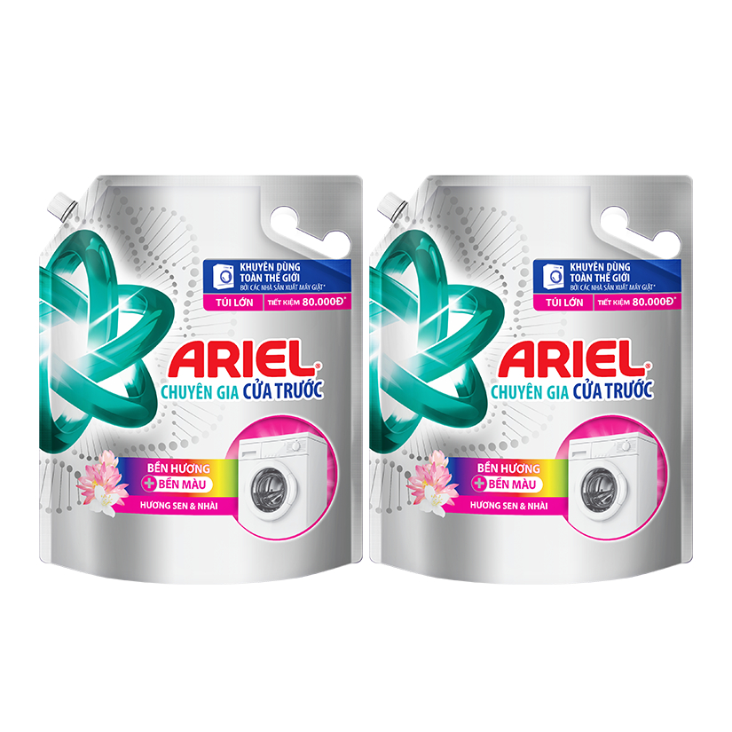 Combo 2 Túi Nước Giặt Ariel Cửa Trước Hương sen & nhài 3.05Kg/túi