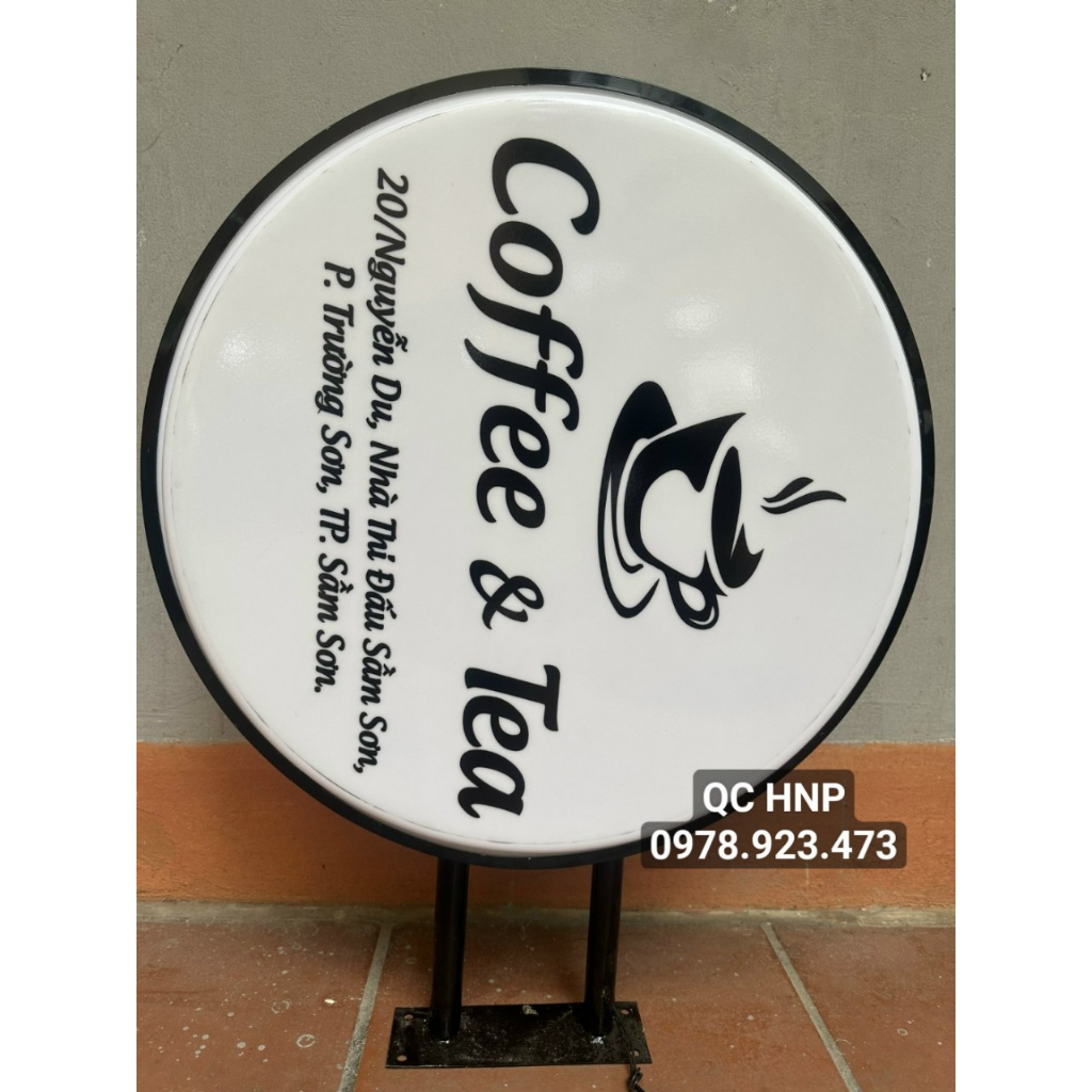 Biển vẫy mica hút nổi sáng đèn - Biển quảng cáo hộp đèn hút nổi mica hình tròn cho nhà hàng,quán cafe