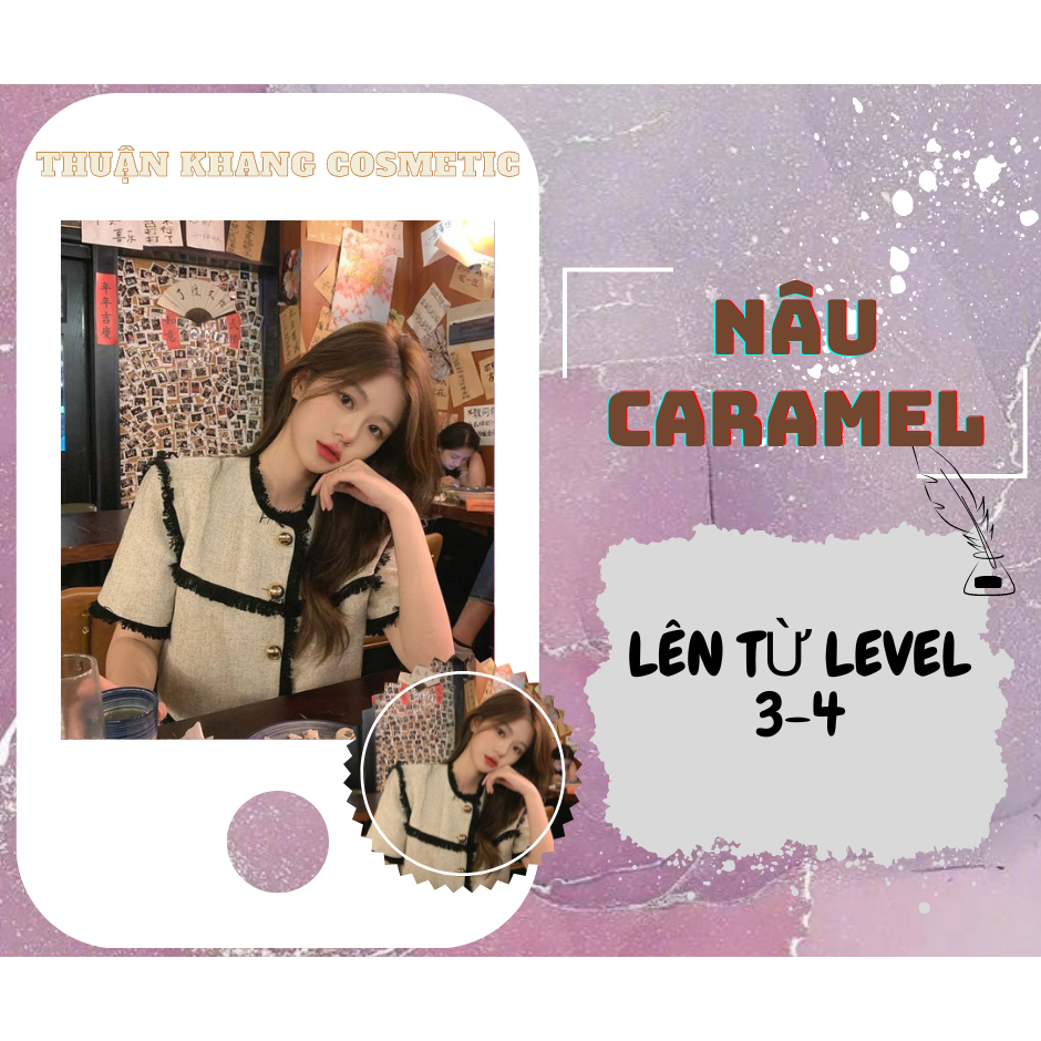 Combo nhuộm Nâu Caramel lên từ nền nâu đen 3-4