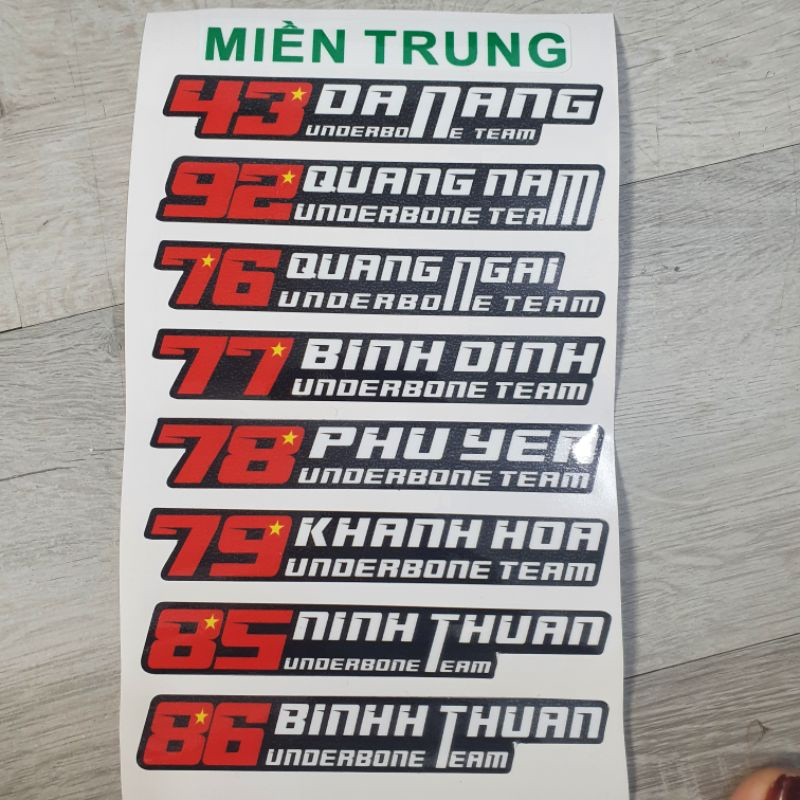 1Tem Underbone Team Miền Trung 14cm Đà Nẵng, Quảng Nam, Quảng Ngãi, Ninh Thuận, Bình Thuận,Phú Yên, Khánh Hòa, Bình Định