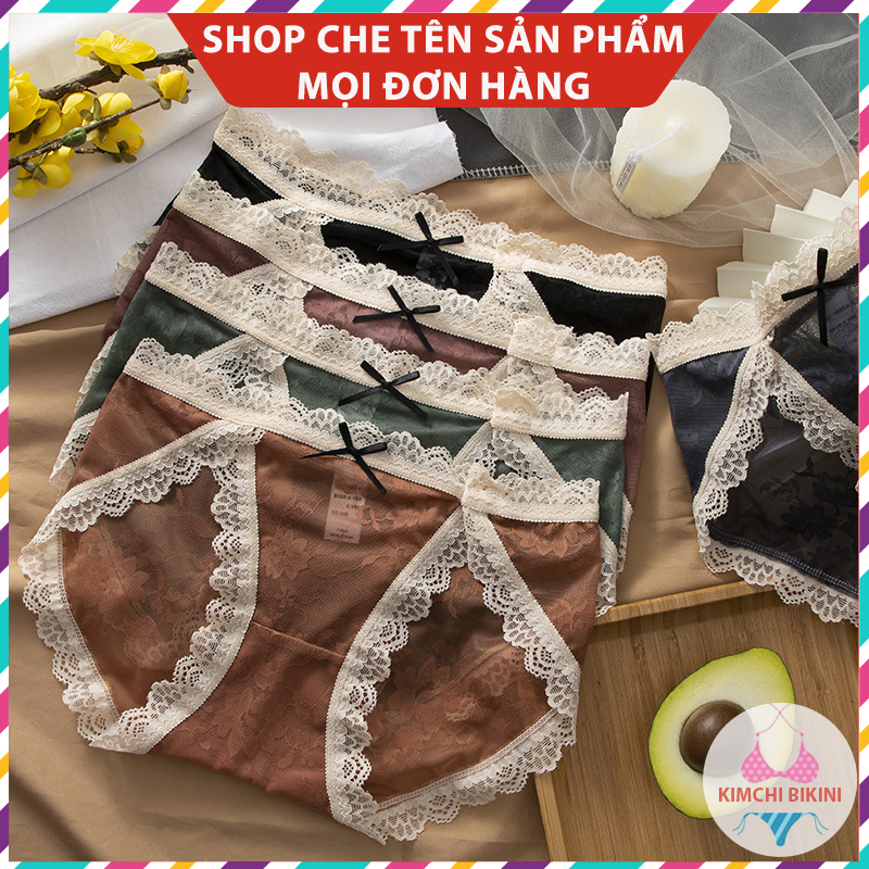 Quần lót nữ ren lụa vân gấm tiểu thư KIMCHIBIKINI đồ chip thun lạnh sexy quyến rũ thoáng mát gợi cảm QL163
