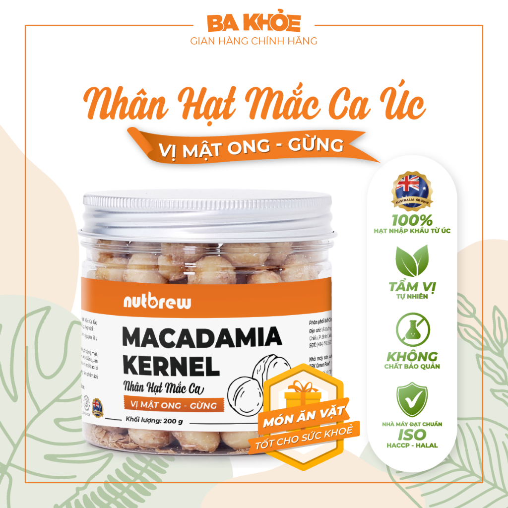 Nhân hạt macca Úc vị mật ong - gừng Nut Brew 200g tốt cho sức khoẻ và bà bầu (mắc ca)