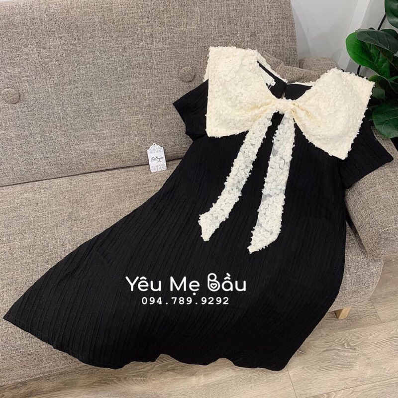 Váy bầu váy chữ A xuông cổ nơ chất mát hàng đẹp loại 1