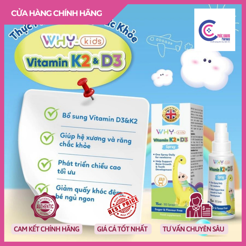 Why - Kids Vitamin K2&amp;D3 Spray bổ sung Vitamin D3 và Vitamin K2