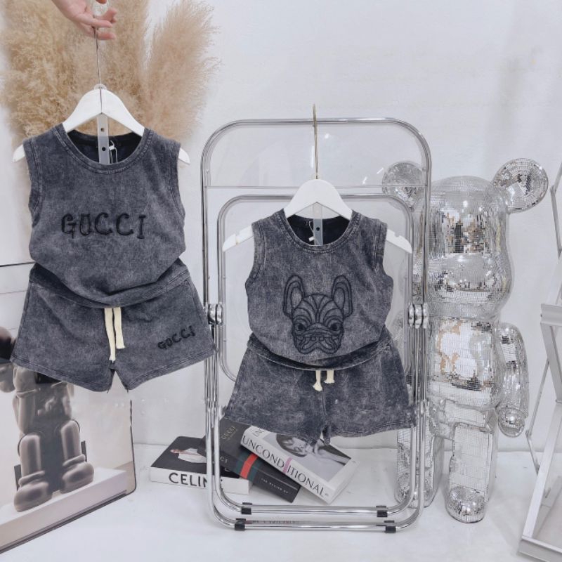 Bộ  cotton jean loang sát nách xịn đẹp chất chơi bé trai