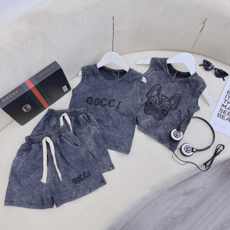 Bộ  cotton jean loang sát nách xịn đẹp chất chơi bé trai