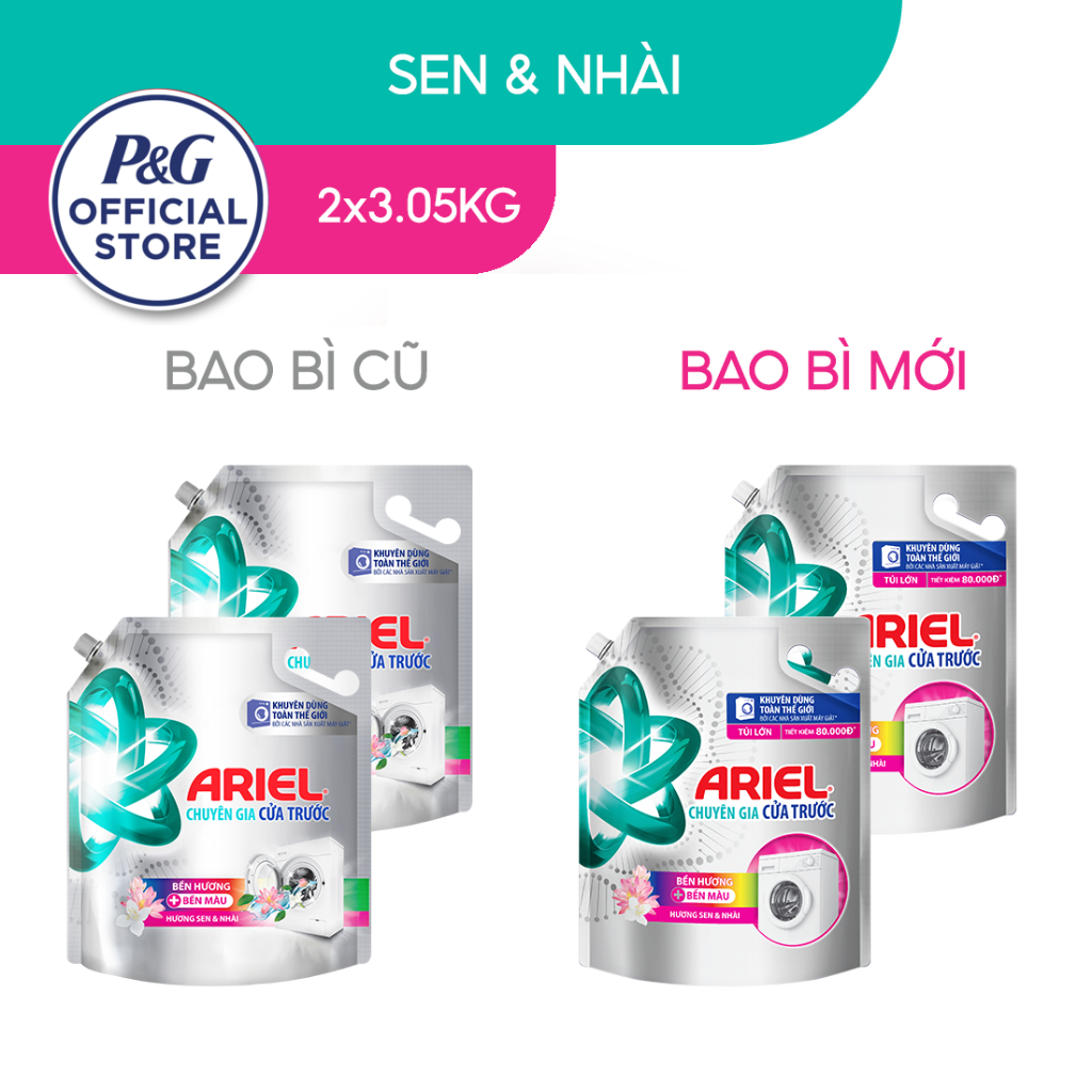 Combo 2 Túi Nước Giặt Ariel Cửa Trước Hương sen & nhài 3.05Kg/túi