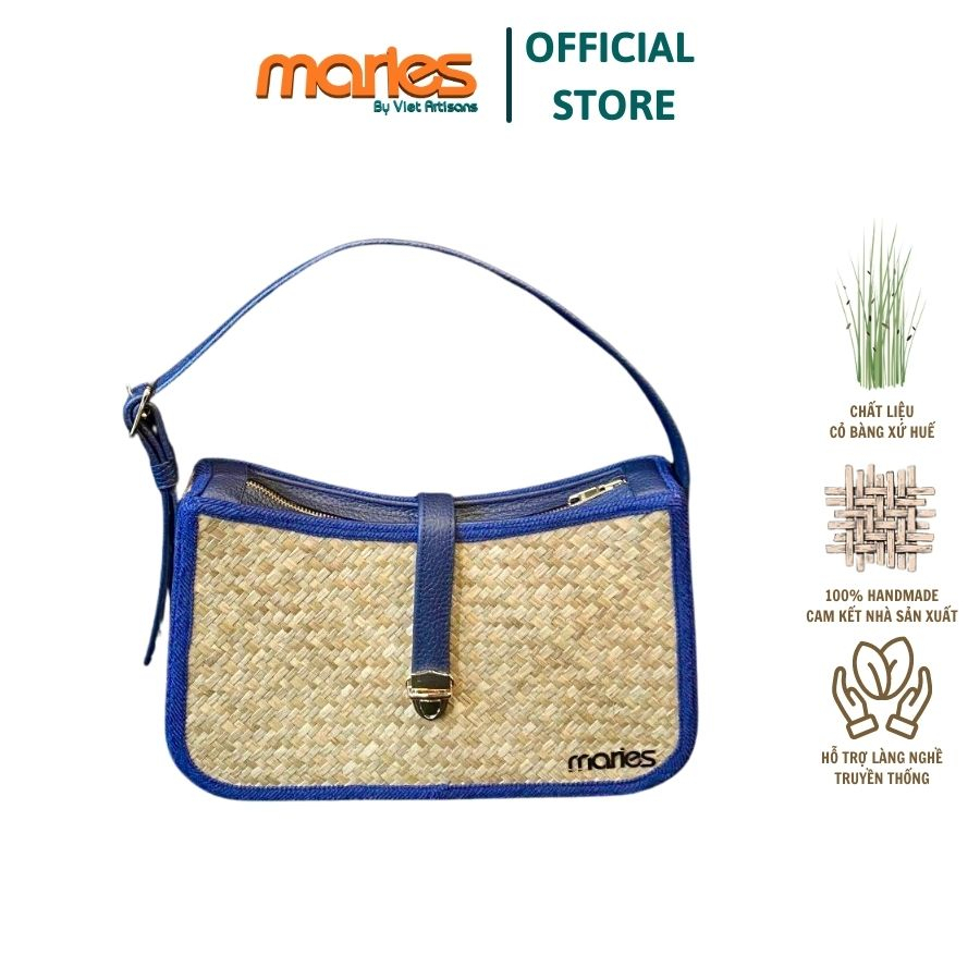 Ví Cỏ Bàng Navy MARIES thời trang phối quai da bền chắc